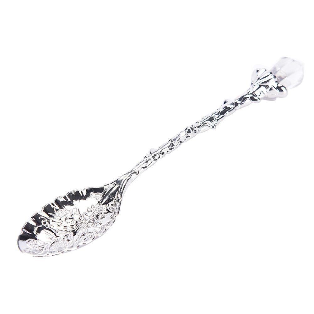 Retro Style Leaf Spoon Crystal Head Ice Cream Spoon Portable Coffee Spoon