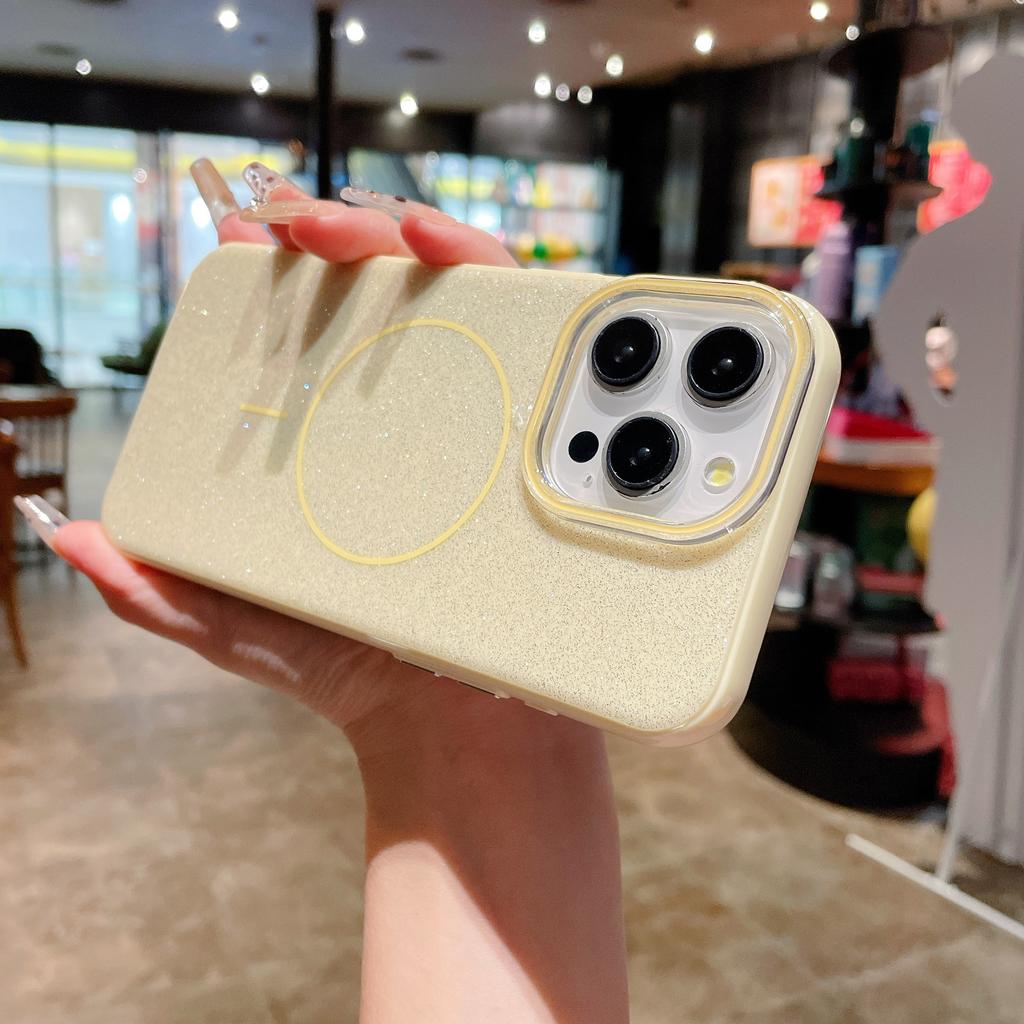 Роскошный блестящий чехол для телефона Magsafe для Apple iPhone 11 12 13 14 15 16 Pro Max Беспроводная зарядка Магнитный Противоударный IMD чехол