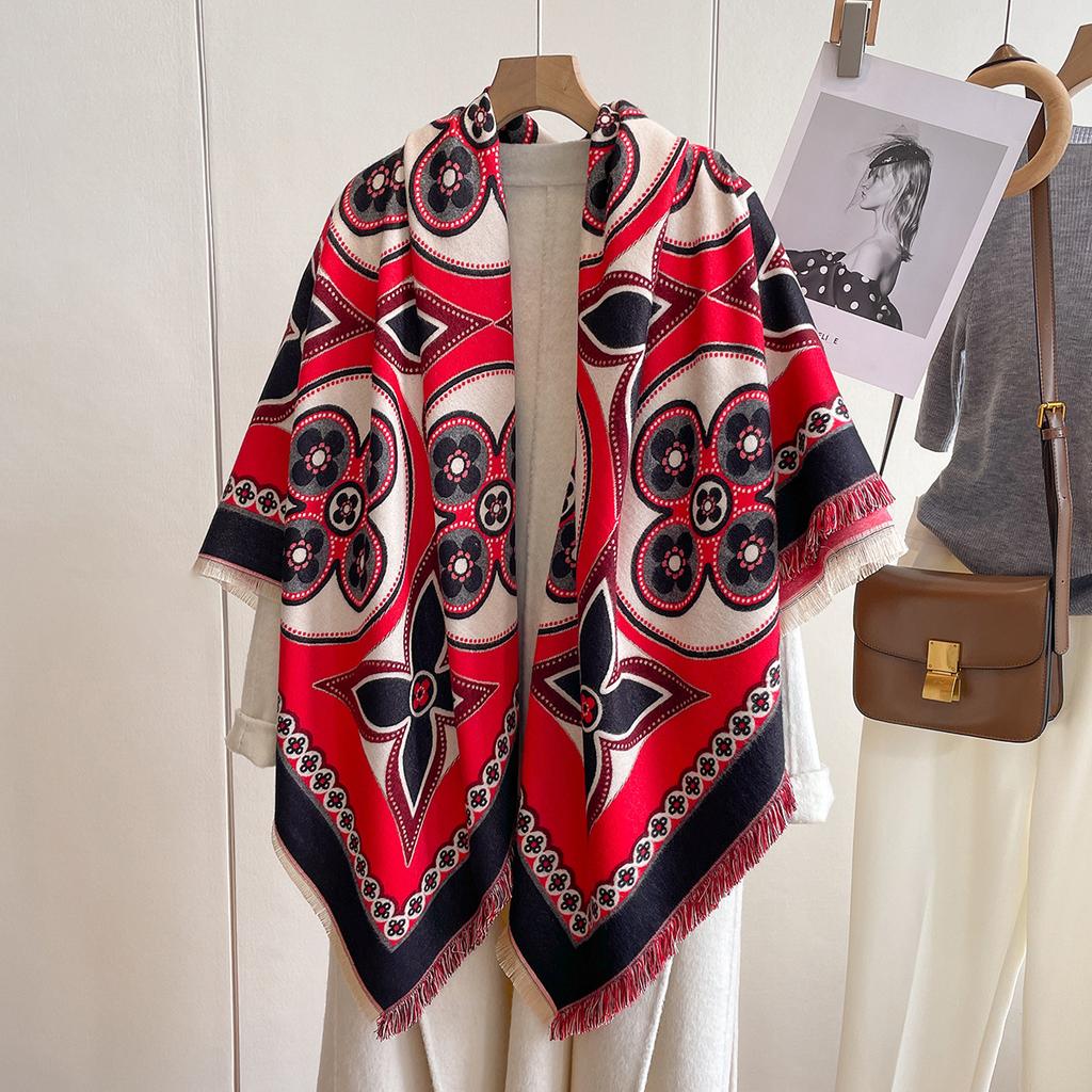 Imitation Cashmere Square Scarf Women'S Fashion Warm Shawl Thickened Scarf Four Sides Beard Scarf