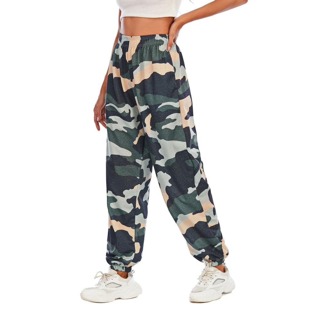 Женские мешковатые спортивные штаны с эластичной резинкой на талии и камуфляжным принтом, брюки для бега