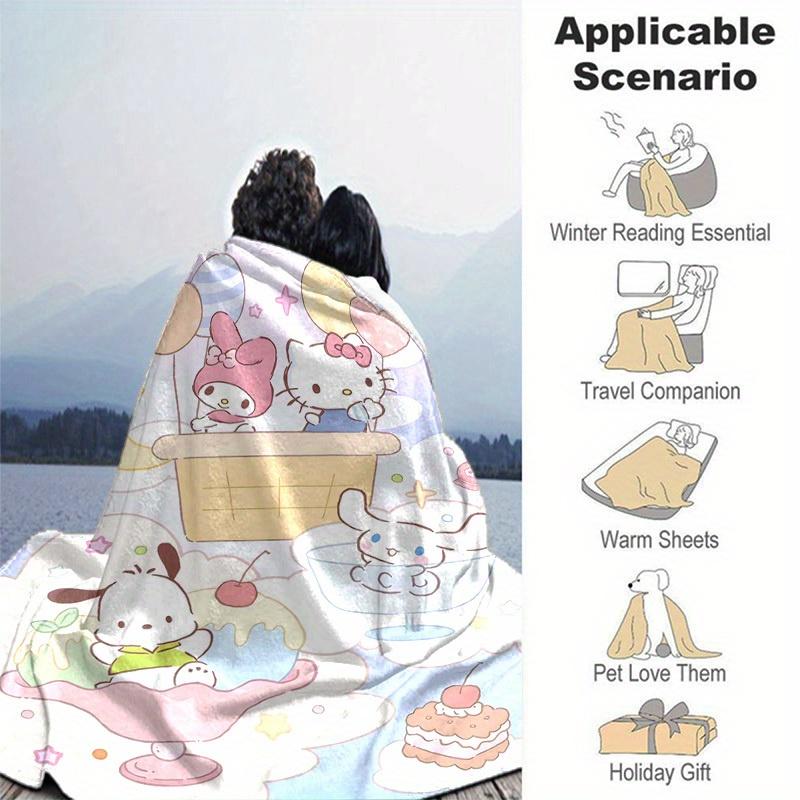 1pc, Sanrio Cozy Home Decor: Adorable Characters on a Flannel Throw Blanket, Perfect Gift for Bedroom, Living Room, Travel, Camping, Car, Beach, Offic