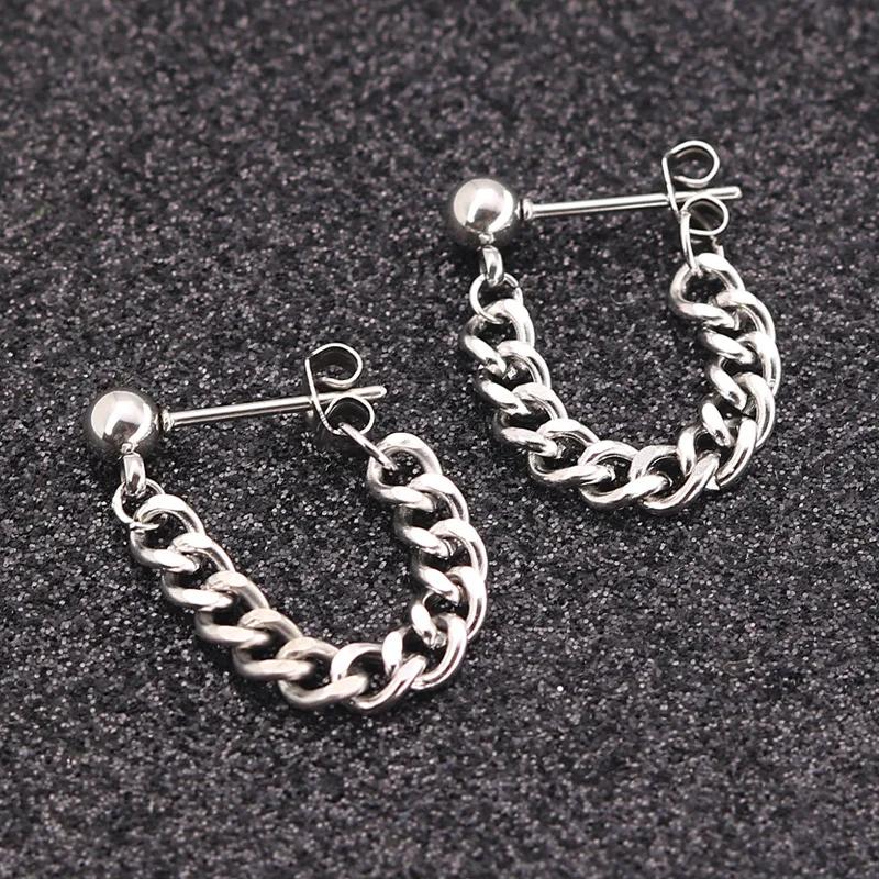 1 Pair Titanium Steel Chain Earrings For Men Women Hiphop Rock Punk Fashion Jewelry Piercing Earring