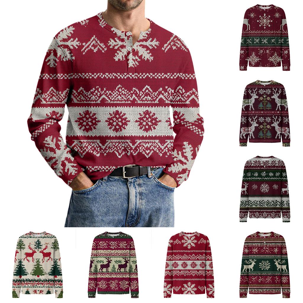 Men's Casual Knit Button-Up Long-Sleeve Shirt