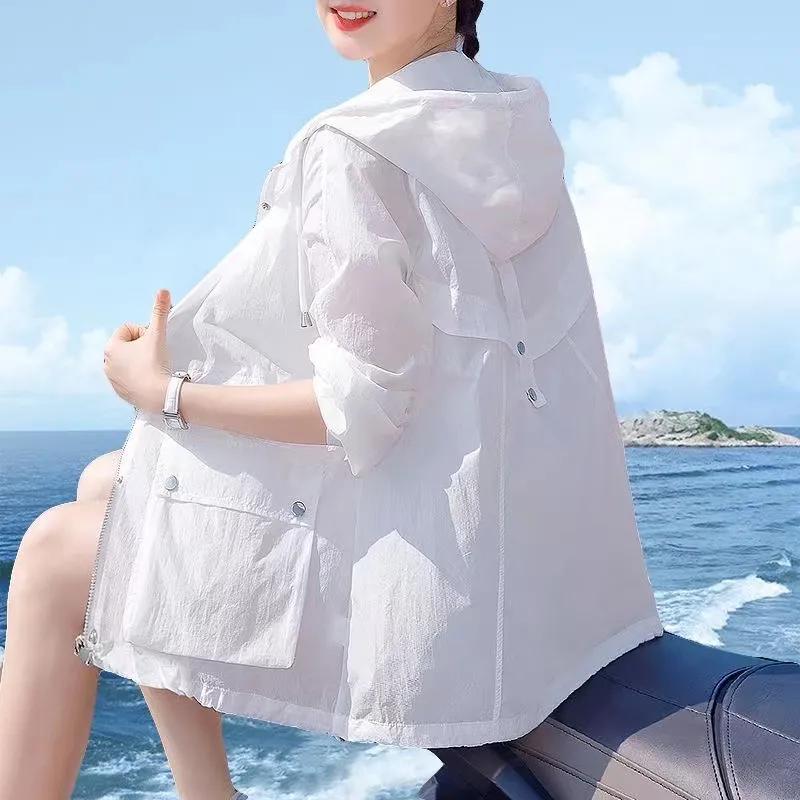 Солнцезащитная одежда с капюшоном, женская тонкая короткая куртка, летняя дышащая универсальная одежда в западном стиле с солнцезащитным фактором для кожи