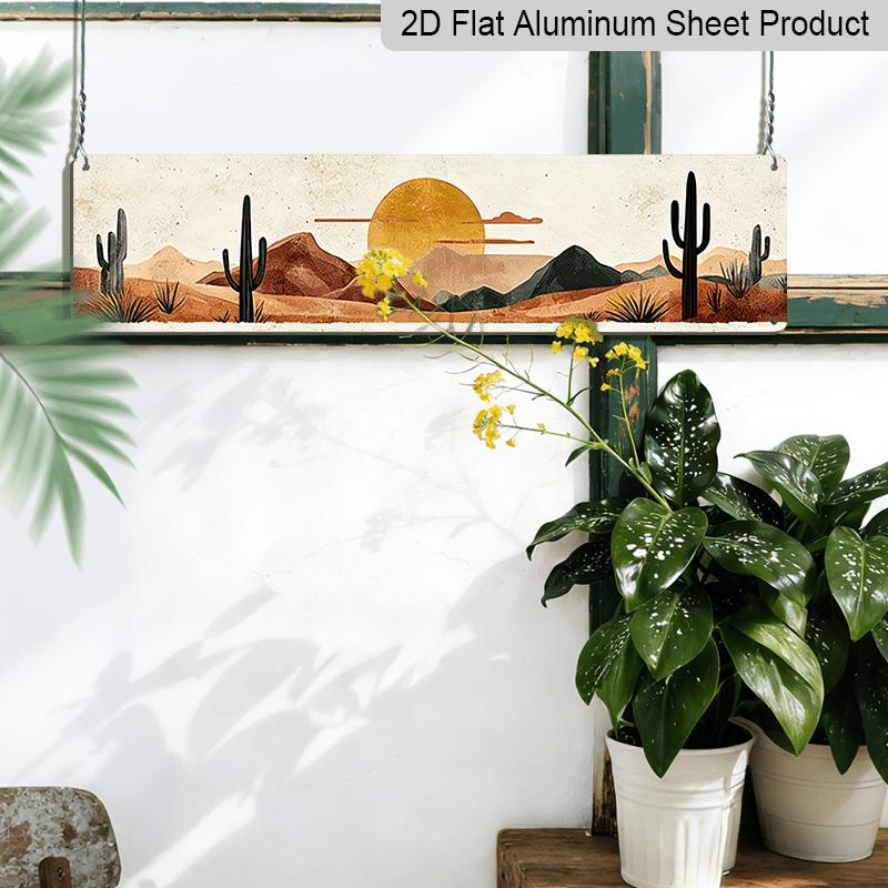 2D Flat, 1pc 2D Flat 4X16 Inch Aluminum Metal Signs Style Desert Scenery Metal Wall Decor with Striking Shapes and Warm Hues for Cozy Reading Nook