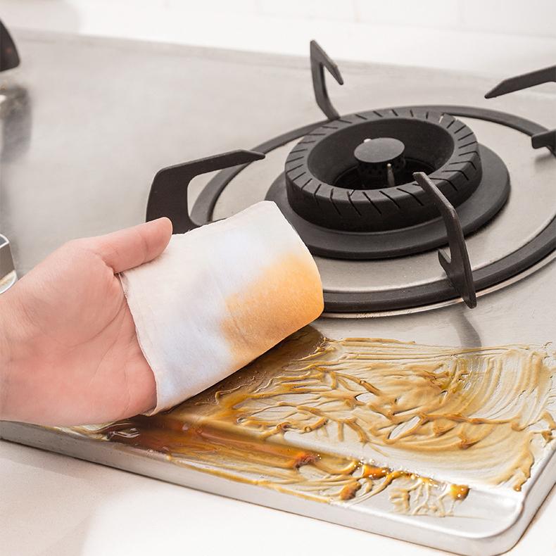 Кухонные салфетки Большой пакет мощного удаления пятен и жирных пятен Одноразовая чистка вытяжки Плита Кухонные влажные салфетки Мягкие, не повреждают руки