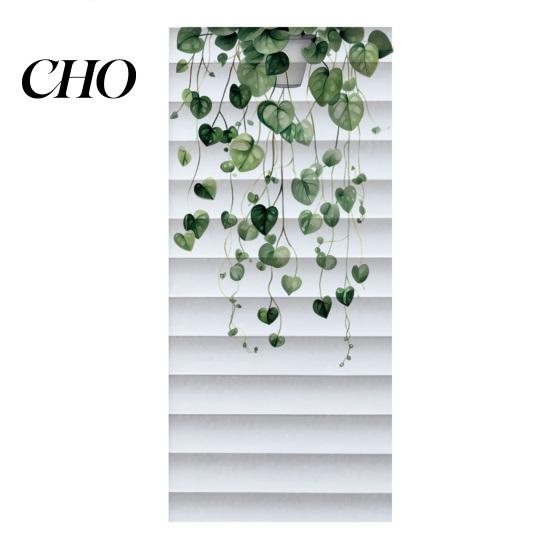 Privacy Window Cover Reeded Glass Film Non Adhesive Frosted Sun Blocking Opaque Decal Cling Hanging Green Plants Decorative Sticker for Bathroom Fresh