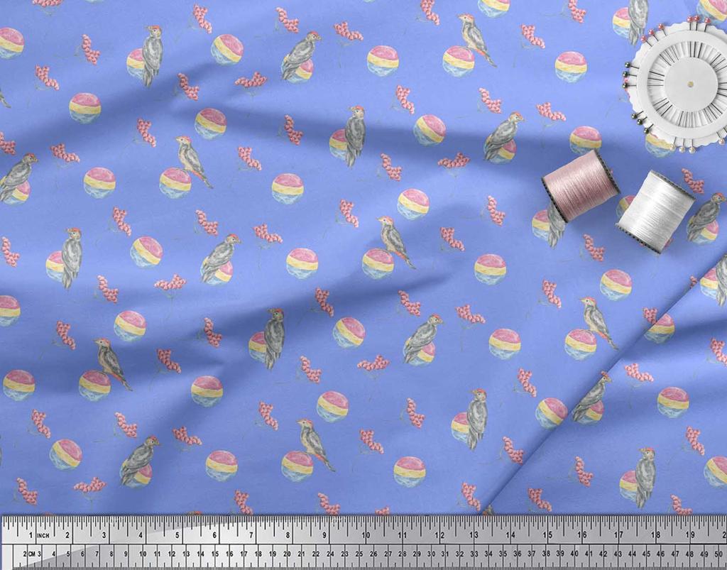 Soimoi Черная полиэстеровая креповая ткань с принтом красных ягод и птиц-дятлов по метрам 42 дюйма