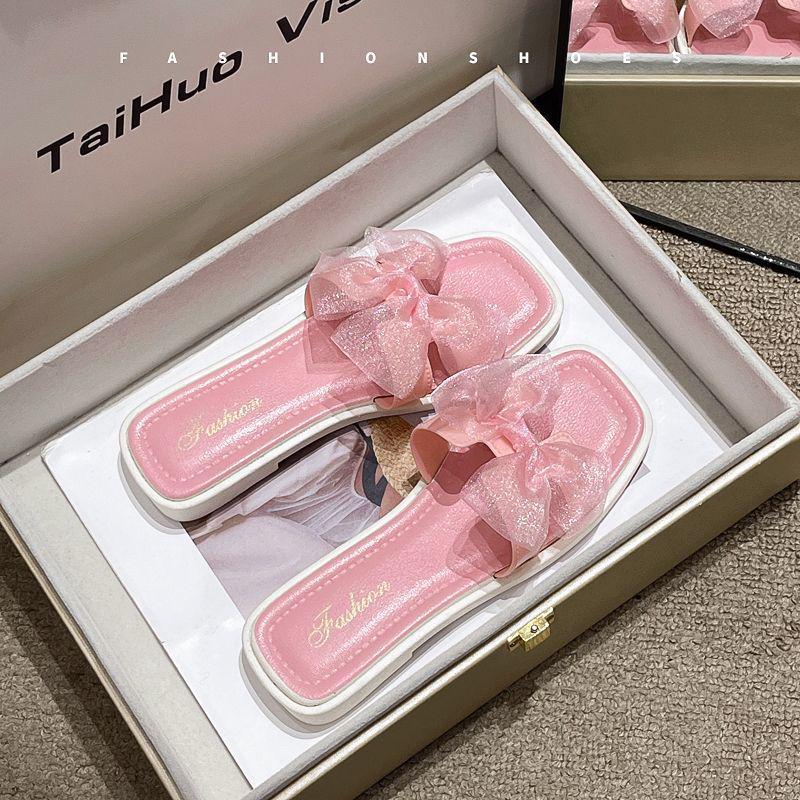 Летние сандалии в сказочном стиле для детей - Женские корейские шлепанцы с квадратным носком, на плоской подошве, для пляжа