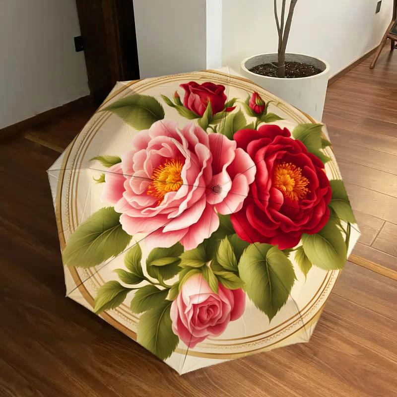 1pc Vintage Floral Bouquet Umbrella with Plastic Handle,Suitable for All Seasons Home Travel Outdoor UmbrellaDD1252