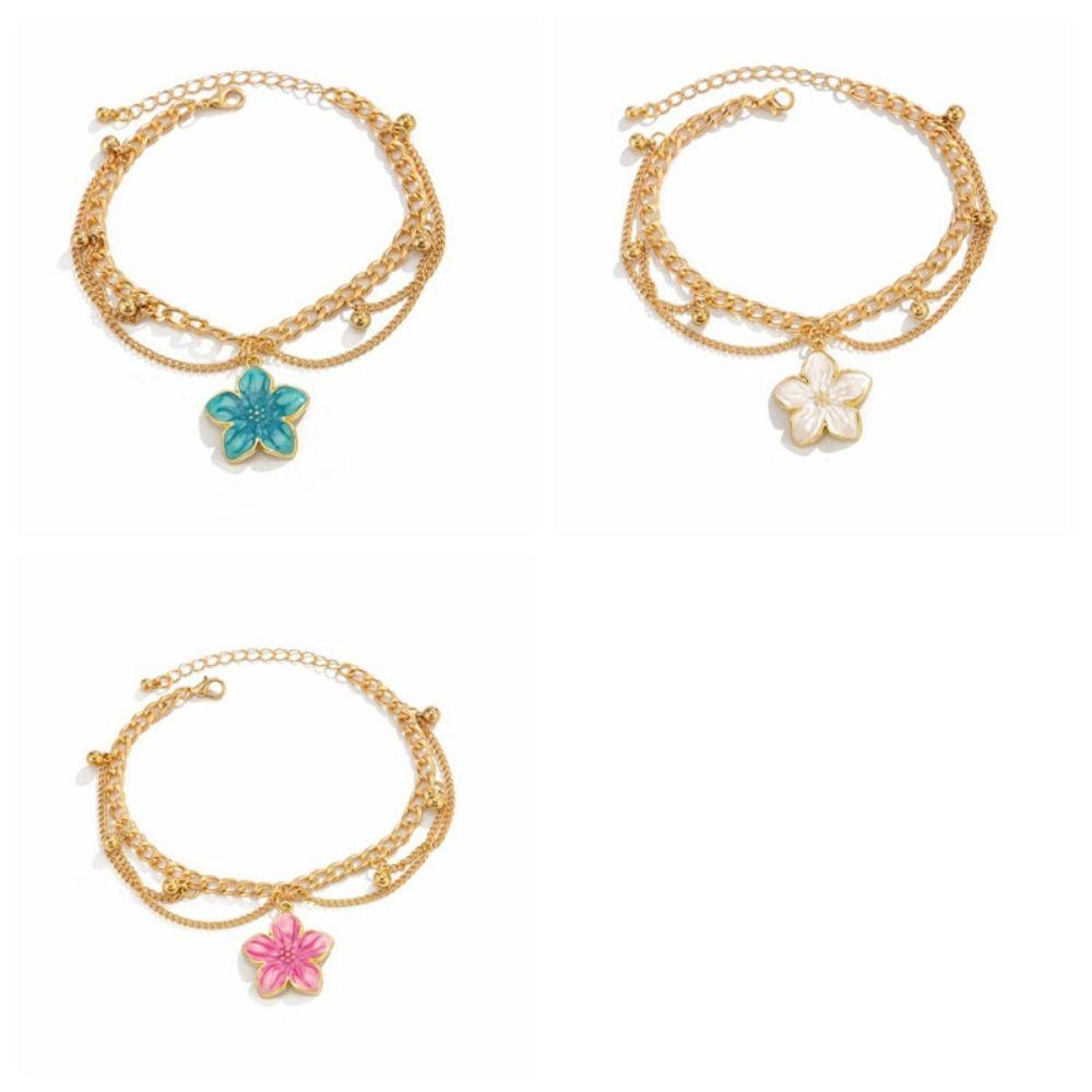 Золотой Цветок Подвеска Браслет на Лодыжку Регулируемый Пляжные Украшения Простая Цепочка на Ногу с Масляным Покрытием Женская