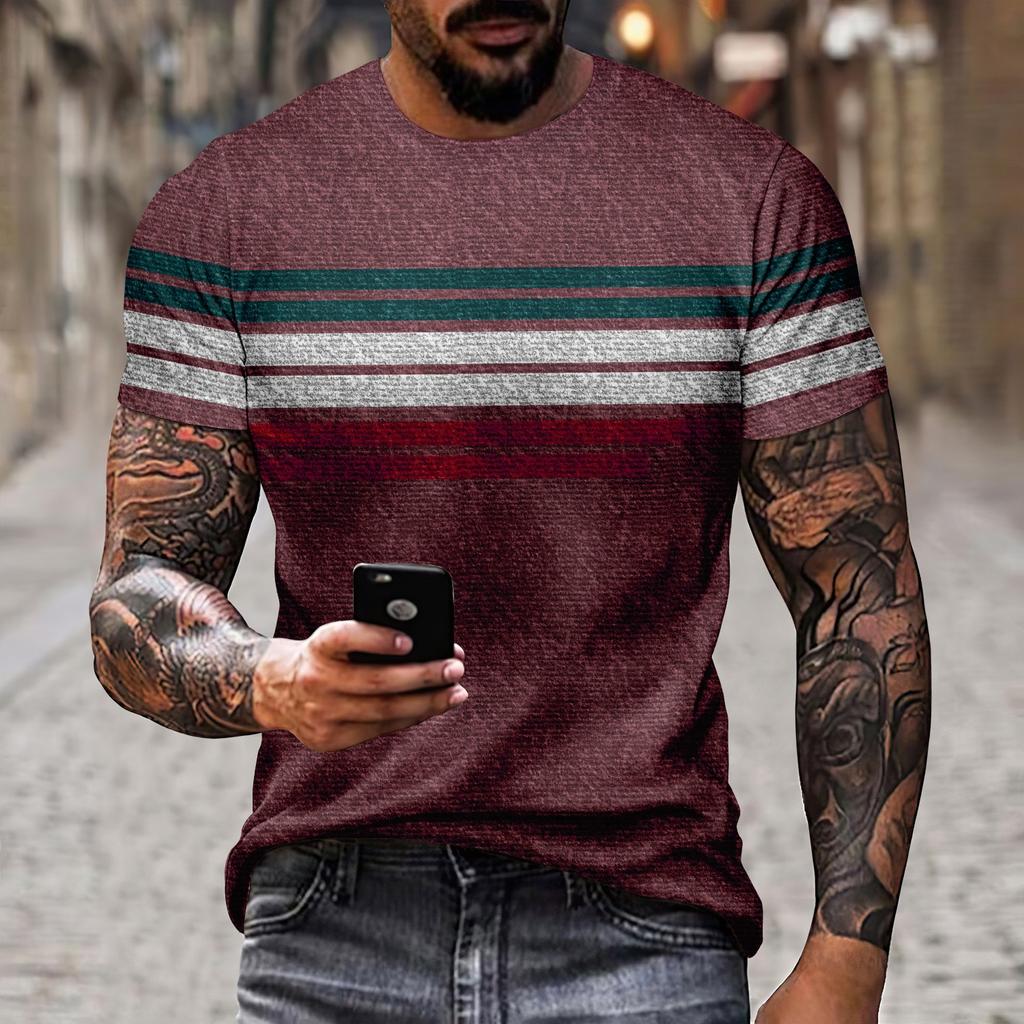 Летняя мужская футболка с короткими рукавами и 3D-принтом в стиле пэчворк для мужского спорта, отдыха, индивидуальности, модной тенденции, мужской одежды