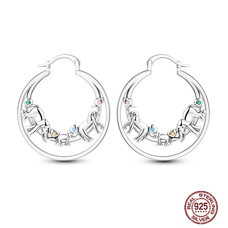 Sparkling Women Hoop Earrings 925 Copper Heart Shape Star Moon Round Blue Zircon Fit Origina Drop Earrings Zircon Holiday Gifts