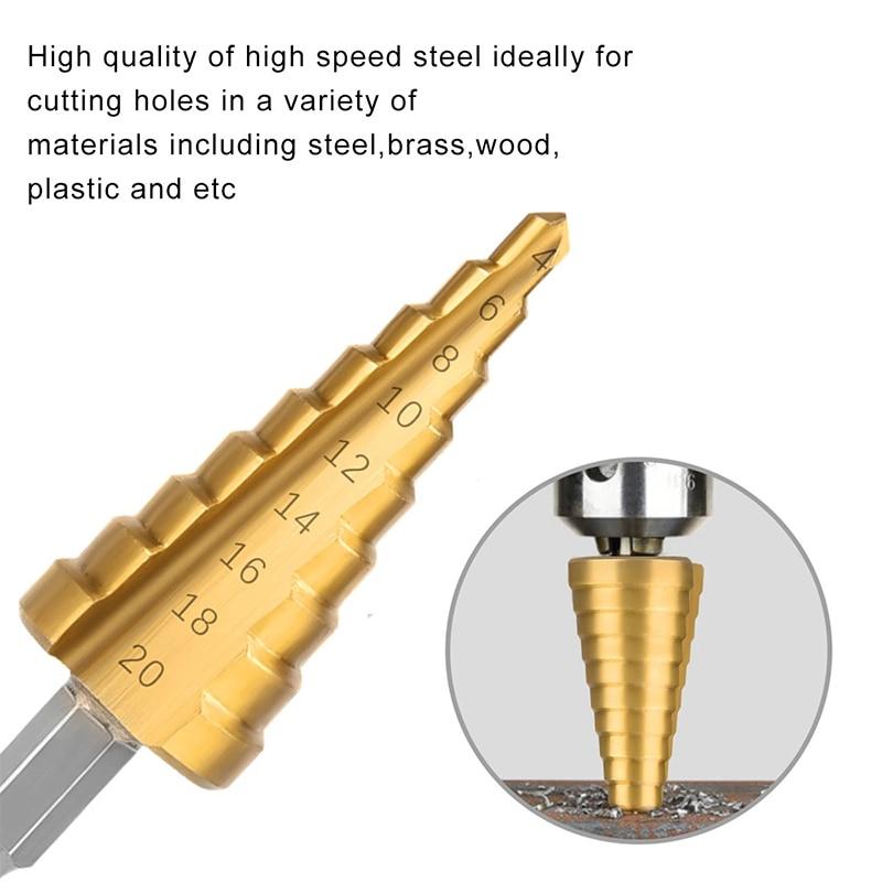 3Pcs/set 3-12mm 4-12mm 4-20mm HSS Straight Groove Step Drill Bit Titanium Coated Wood Metal Hole Cutter Core Drilling Tools Set
