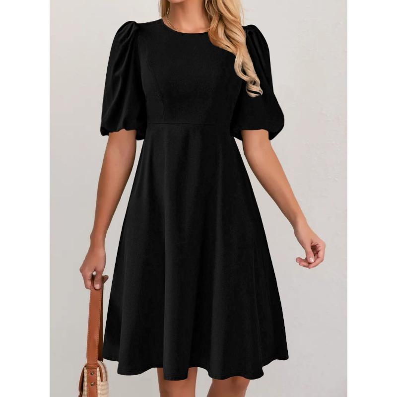 Women's Dress Elegant Solid Color Casual Round Neck Puffy Sleeve Dress