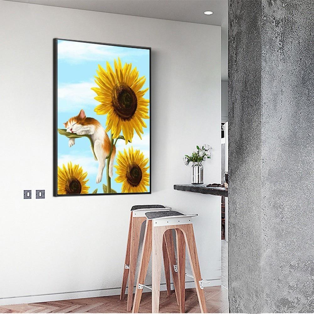 5D Алмазная картина Цветок и кошка Полная круглая вышивка Распродажа Картина Алмазная мозаика со стразами