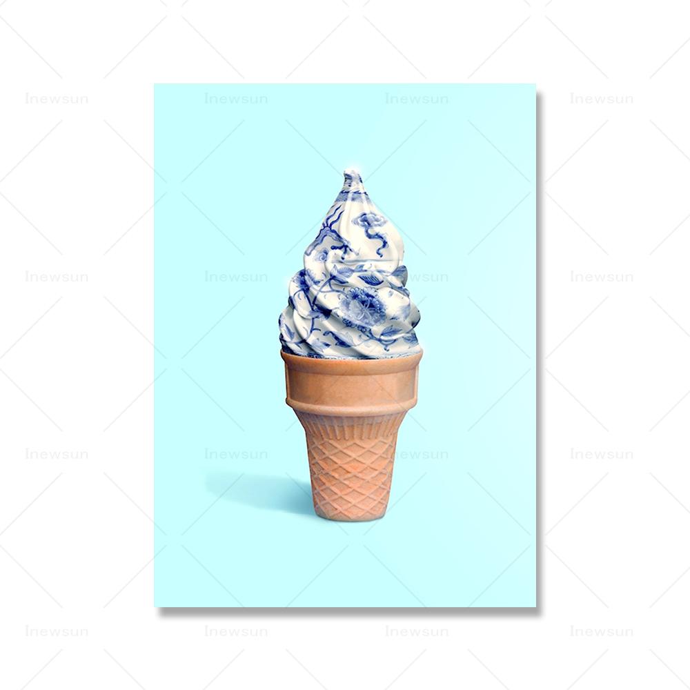 Pizza Champagne Fruit Cream Poster and Print Cartoon Food Canvas Painting Wall Art Pictures Kitchen Bar Club Room Home Decor