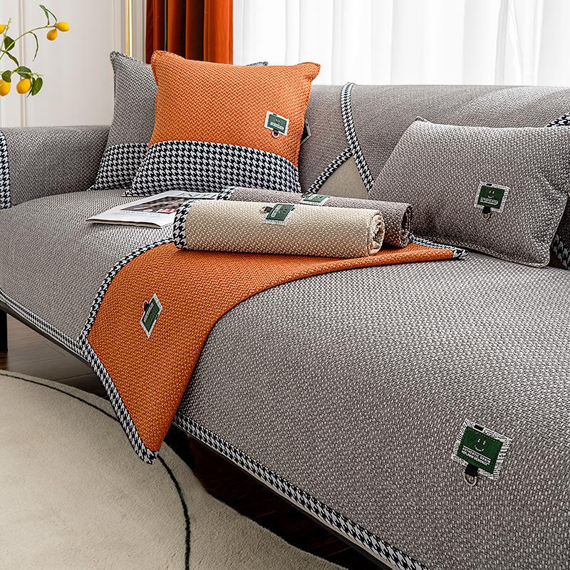 Хлопок и лен, четыре сезона, универсальные чехлы для диванов, однотонный декор, диванная подушка для гостиной, дома, нескользящая подушка для дивана, клетчатая подшивка
