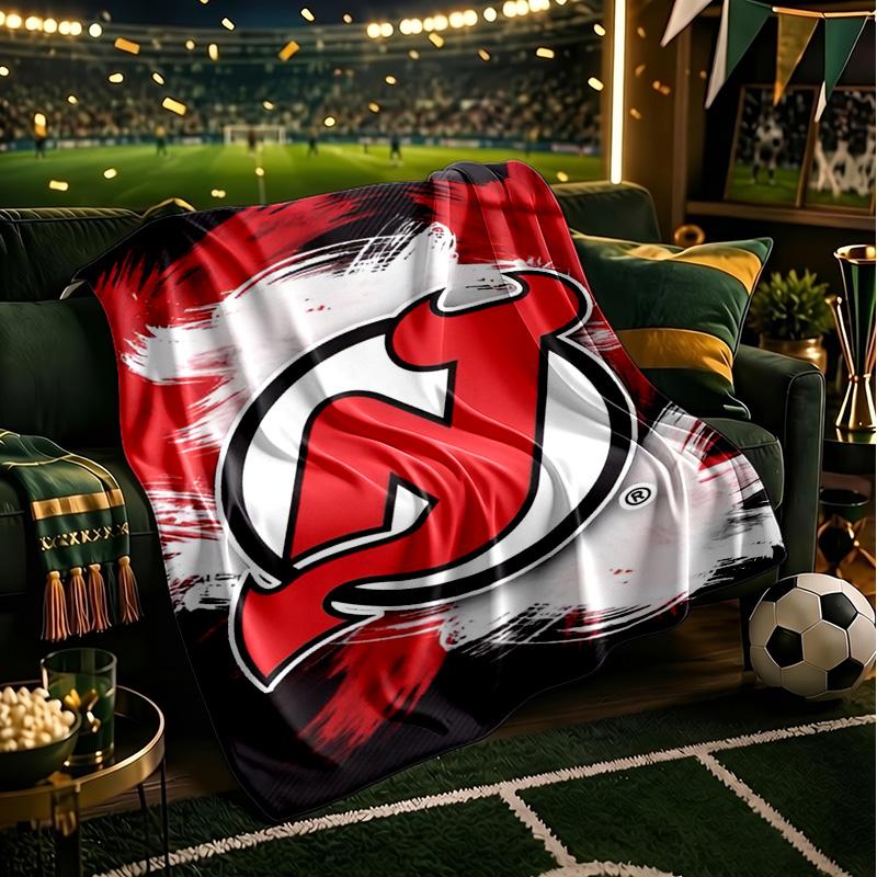 Jersey Devils Logo Throws Blanket Flannel Blankets Plush for Couch Bed Gifts for Men Women Travel picnic blanket Christmas fan gifts