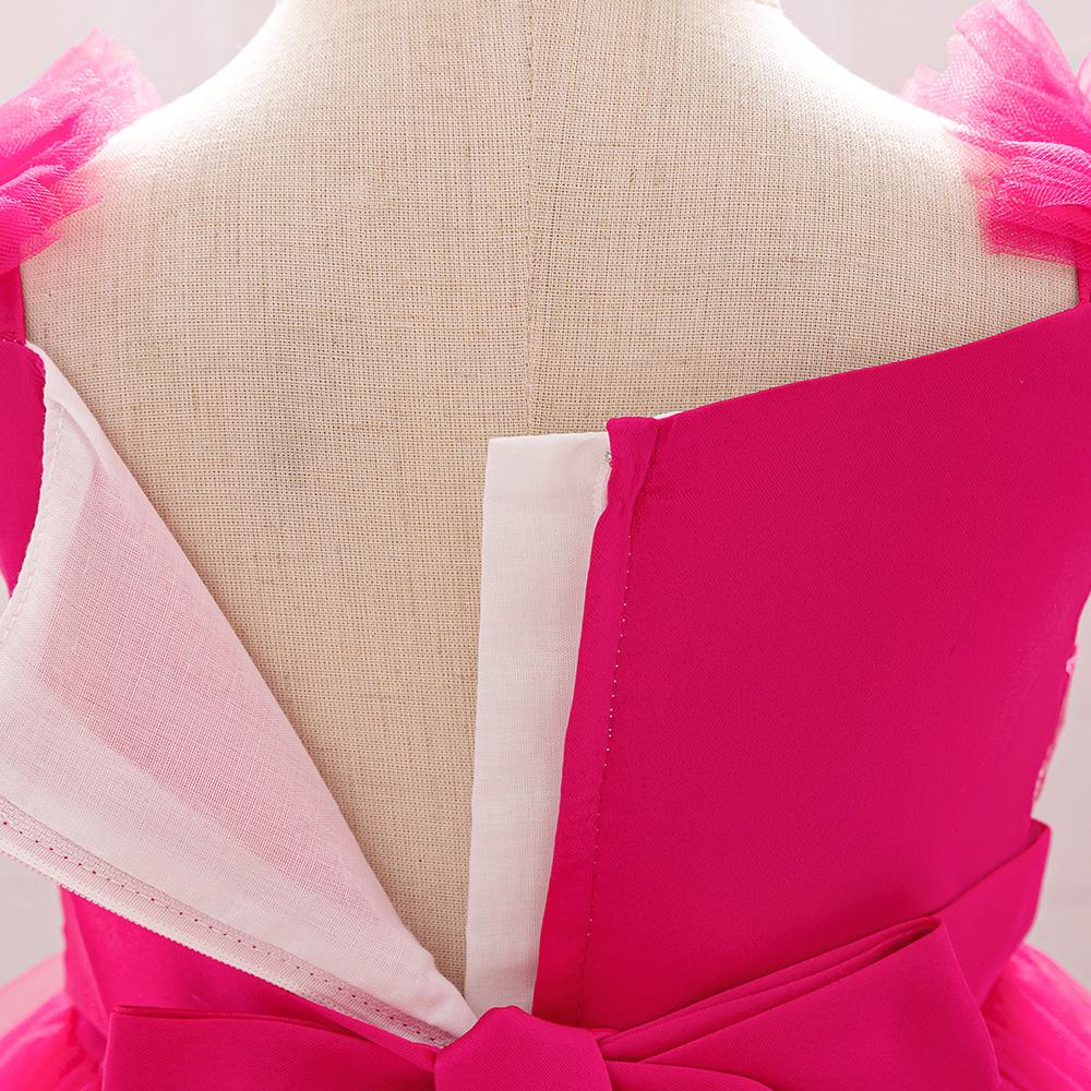 Toddler 1st Birthday Baby Girl Flower Princess Dress Elegant Lace Bow Party Prom Dresses For Kids Pink Wedding Bridemaid Costume