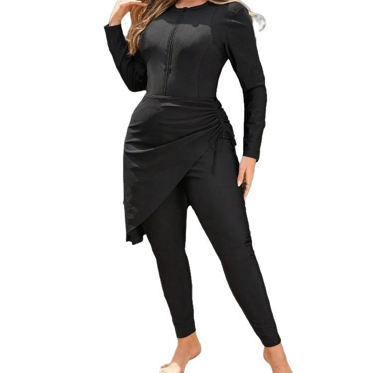 Large Size Swimsuit Women's Three-piece Set Long Sleeves Long Trousers Skirt Middle Eastern Style Conservative Swimsuit Set For Women
