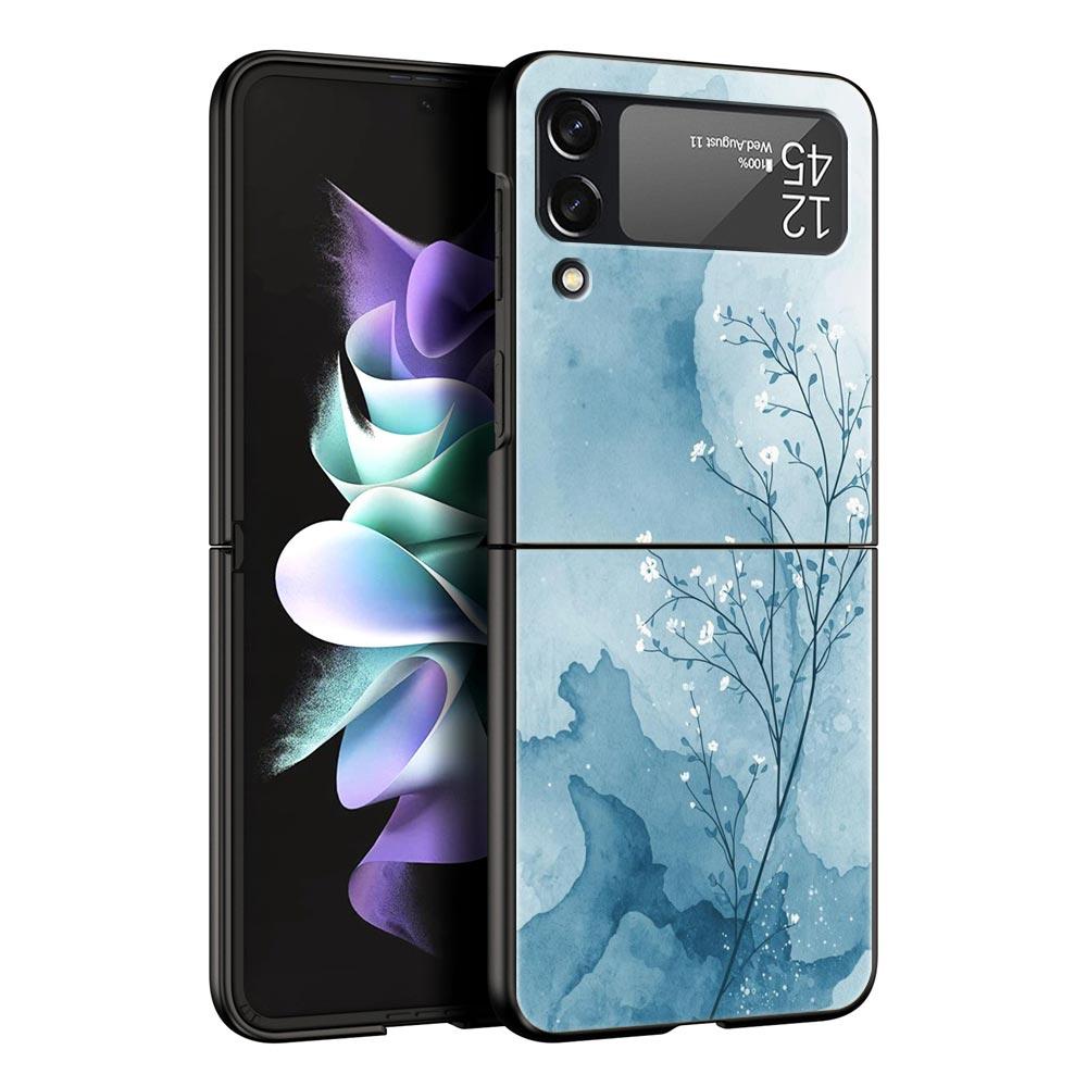 Милый Синий Узор Чехол для Телефона Для Samsung Galaxy Z Flip3 Flip4 Flip5 Чехол-Оболочка Для Z Flip 3 4 5 6 7 Жесткая Складная Крышка