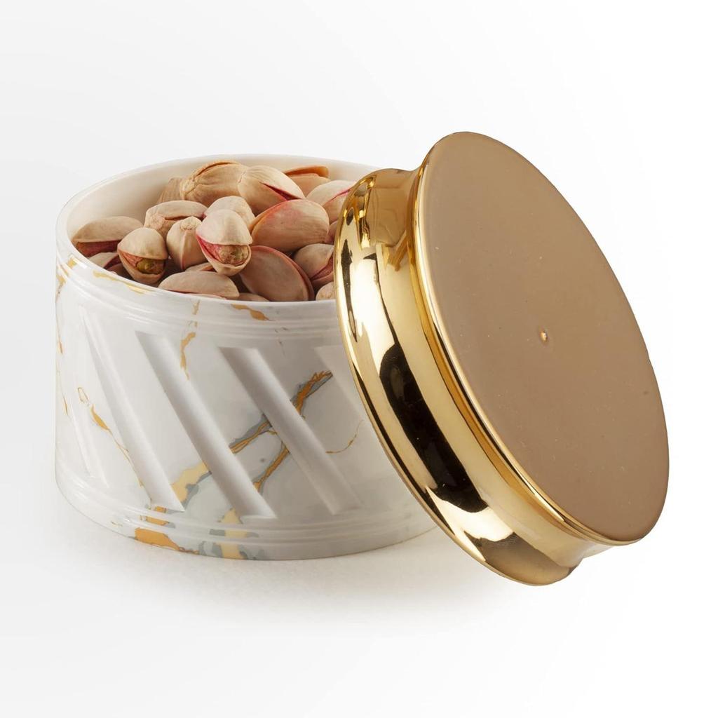 Air Tight Dry Fruit Container Tray Set with Lid & Serving Tray, Snack Serving Bowls with Lid 430ml (4 Pieces, Polypropylene) (Marbello White)