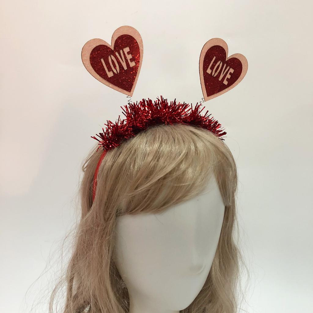 Delicate Banquet Party Hair Hoop with Heart Girls Valentines Headband with Tinsel Woman Teens Glitter Hair Accessory