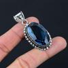 Подвеска из драгоценного камня с синим топазом, твердая подвеска из стерлингового серебра 925 пробы, ювелирный подарок для унисекс LG-049