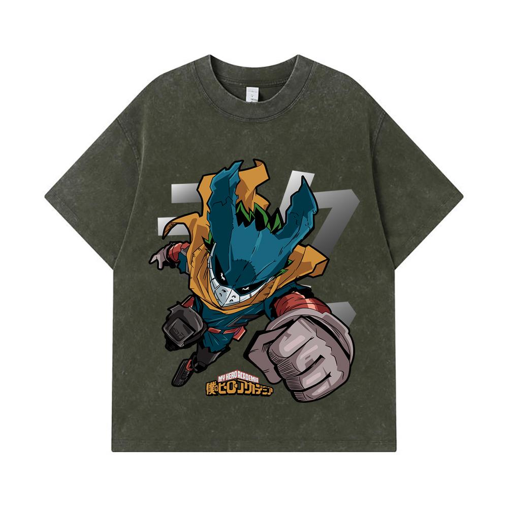 Стиранные футболки 275 г/м² 100% Хлопок My Hero Academia V3 Принт Деку Унисекс Тяжелая хлопковая футболка