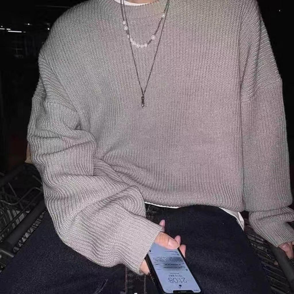Wearing A Base Knit Sweater In Autumn and Winter, Solid Color Round Neck Sweater, Loose and Versatile, Thick Korean Style Trendy Sweater, Men's Jacket