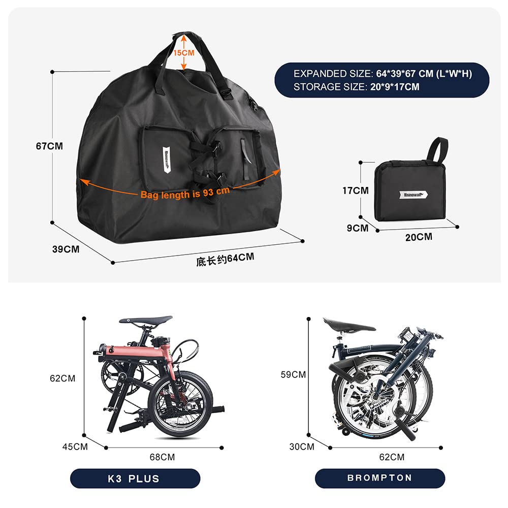 Rhinowalk Folding Bike Bag, Compatible with 14-16 Inch Bikes, Waterproof and Durable, Easy To Carry, Suitable for Car, Airplane, and Air Transport