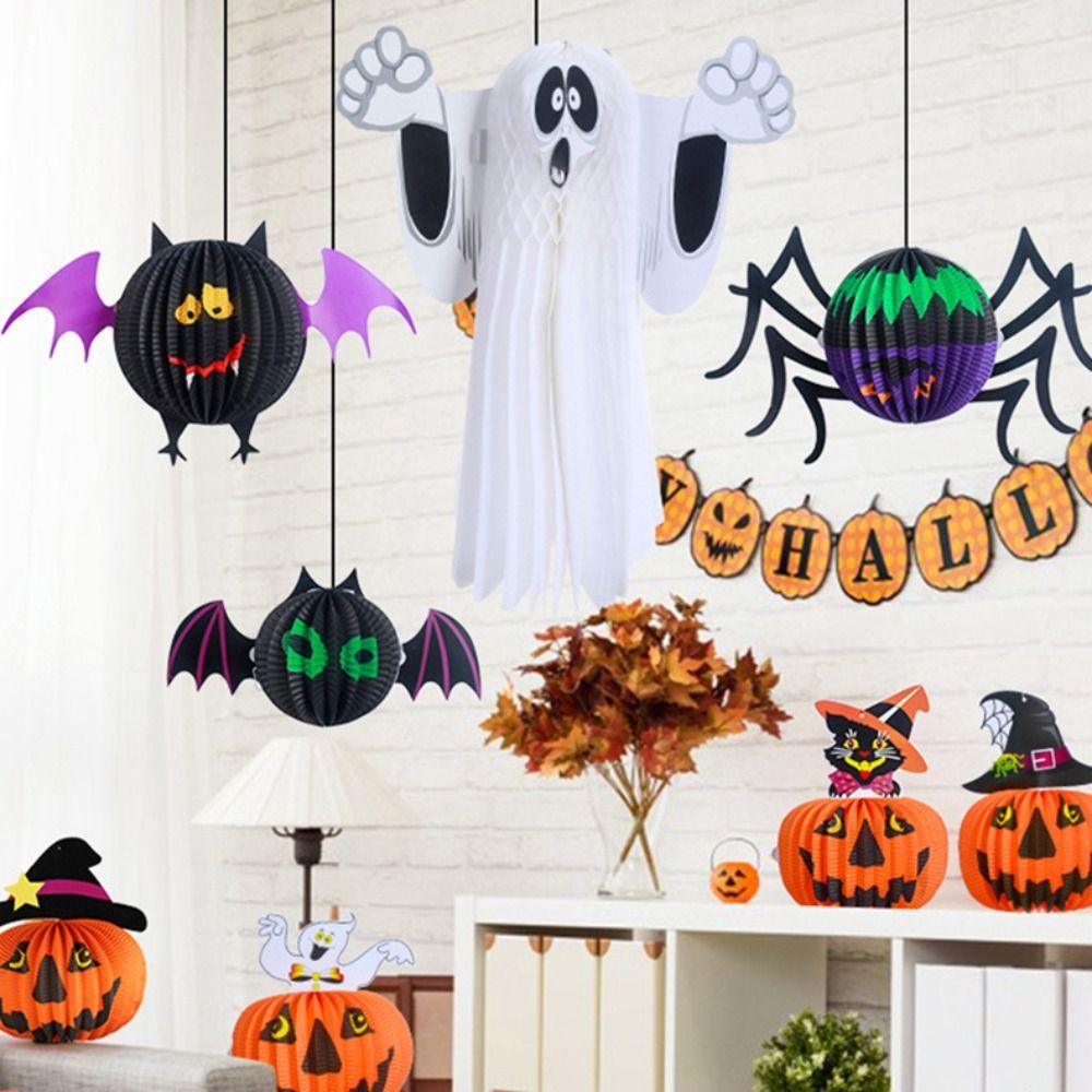 Bat Halloween Party Prop Spider Pumpkin Lantern Festive Halloween Paper Pendant  Kids Gift