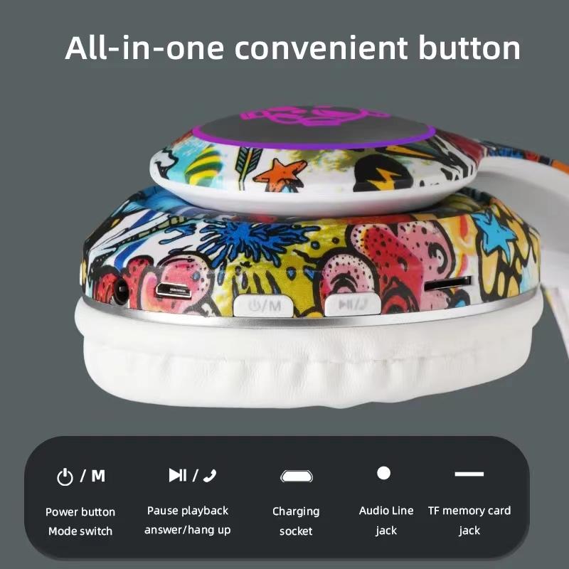 Беспроводные гарнитуры с граффити, Bluetooth-наушники, Hi-Fi 3d стереонаушники, складные игровые наушники, гарнитура с шумоподавлением Tf Card