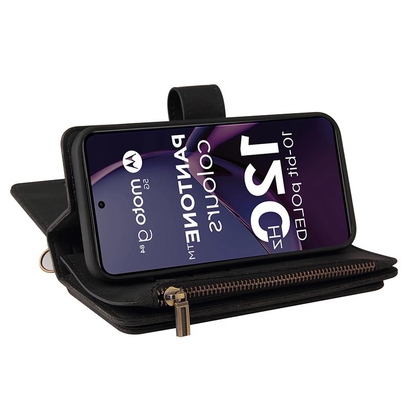 For Motorola Moto G84 5G Zipper Wallet Case with 15 Card Slots and Strap Leather Phone Cover