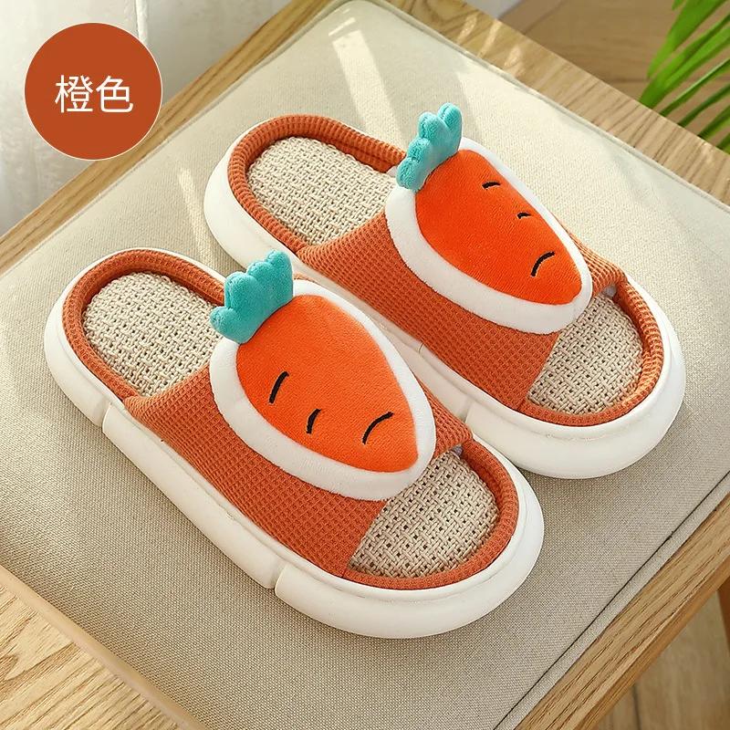 Спальня Милый Мультфильм Морковь Женские Конопляные Тапочки Весна Лето Дышащие Женские Льняные Шлепанцы Пол Пары Обувь