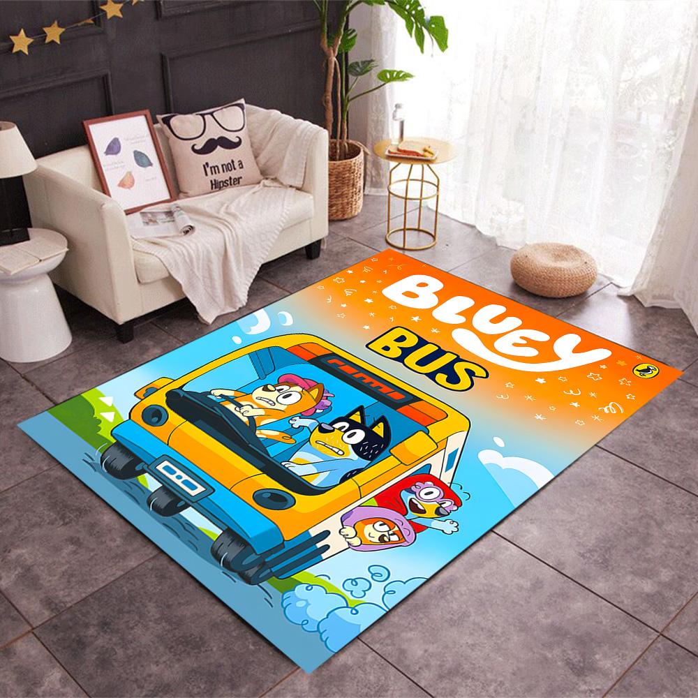 Bluey's Bus Adventure Themed Anti-Slip Rugs - Polyester Home Decor, Suitable for Bedrooms, Living Rooms, Doorways, Studios, and Decorations