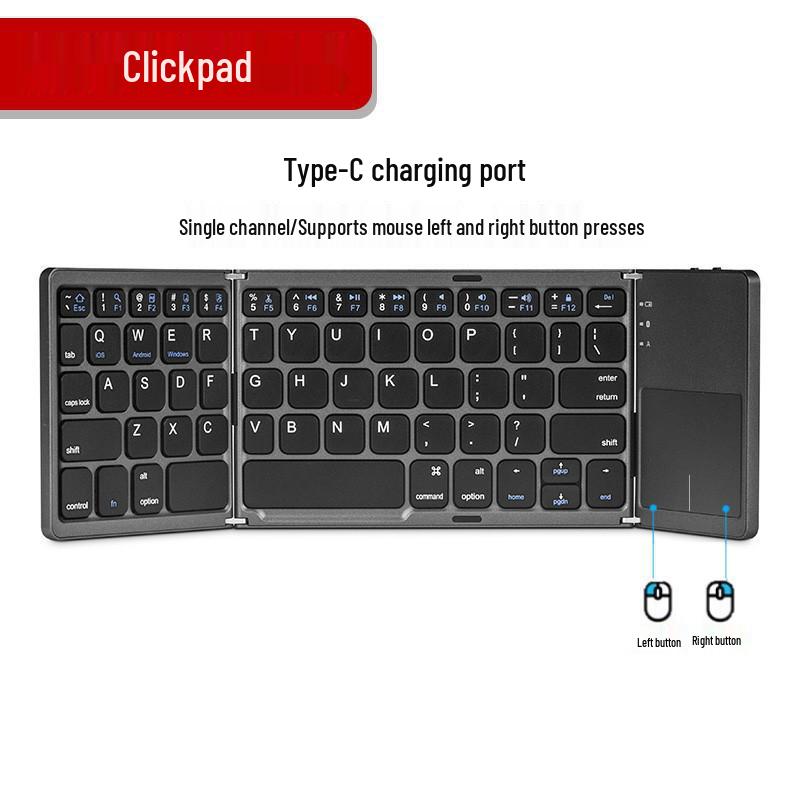 Обновленная складная Bluetooth-клавиатура B033 Plus с тачпадом и зарядкой Type-C
