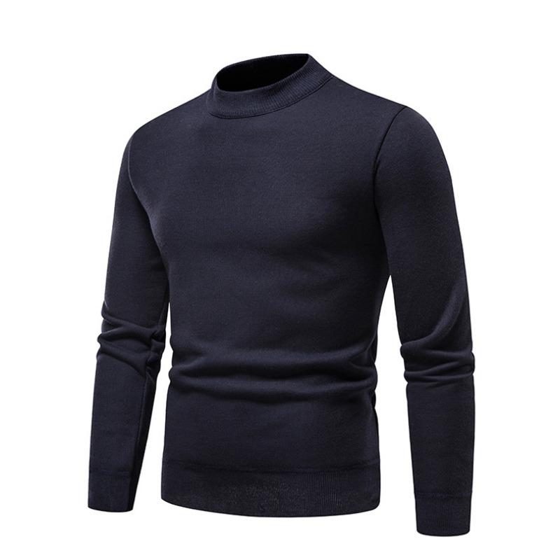 Мужской осенне-зимний мужской однотонный классический полуводолазный свитер-пуловер с низом свитера