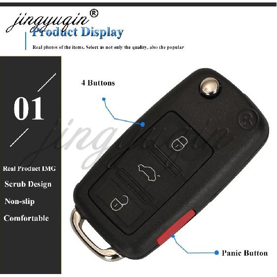 jingyuqin 3/4 Buttons Car Key Shell For VW VOLKSWAGEN Touareg Phaeton Skoda Flip Auto Remote Keyless Case Side Panic Button