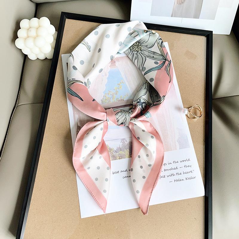 Modern Trend Geometric Polka Dot Flower Printing 70 Square Towel New Women's Fashion Decoration Temperament Simulation Silk Scarf