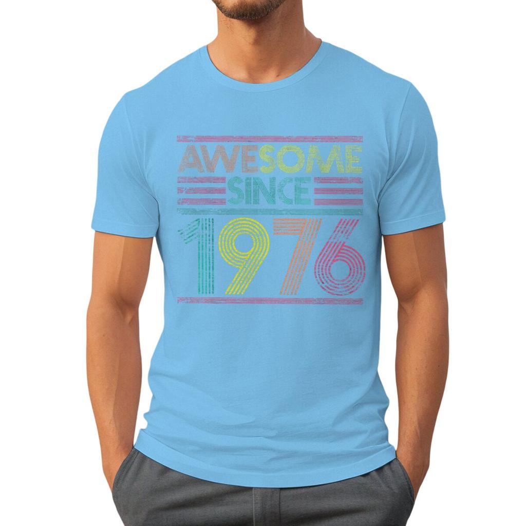 Born in 1976 50 Years of Being Awesome 50th Birthday Gift T-shirts Vintage Men's Casual Tee Loose Streetwear T-shirt Top Women's Clothing
