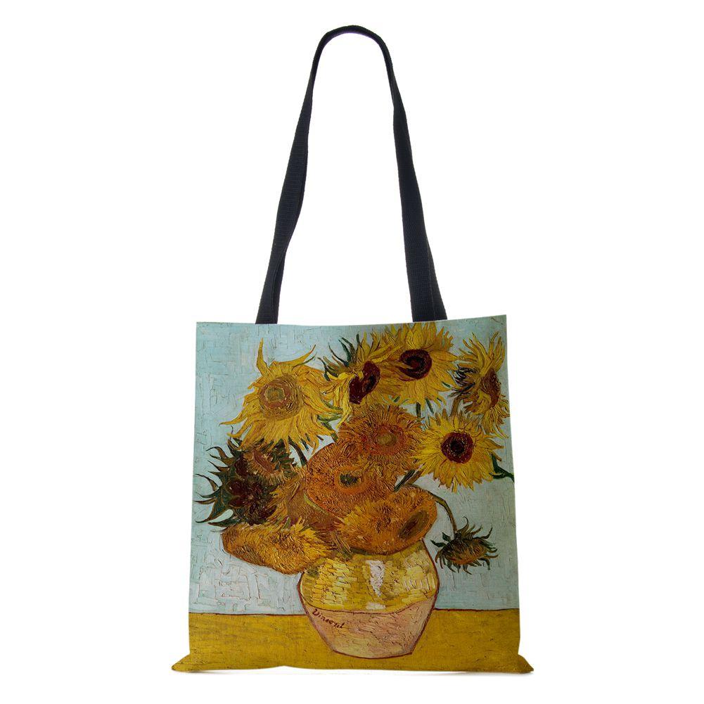 Женская сумка через плечо, шоппер, дорожная, холщовая, повседневная, ручная сумка, экологичная, переработанная, с масляной живописью, пейзаж, цветы, большая вместимость, сумка-тоут для книг, KTY