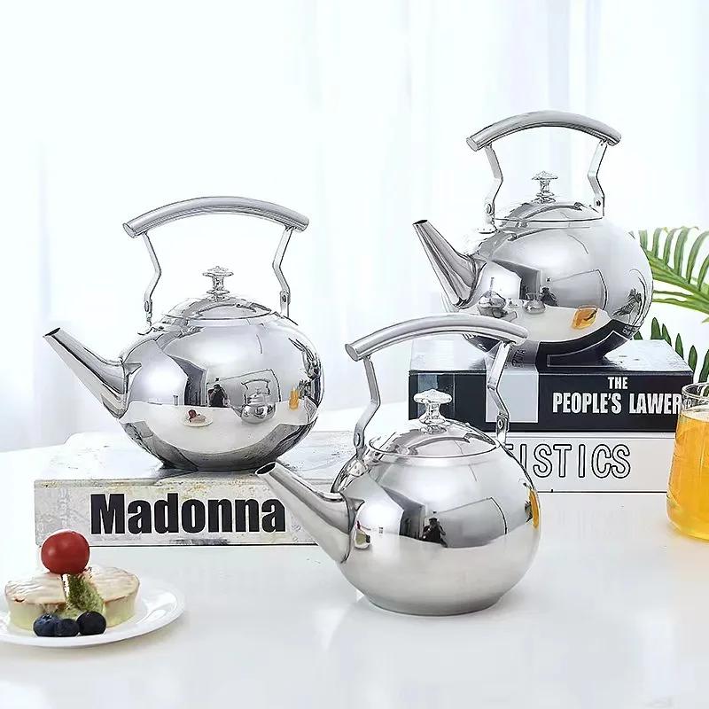 Утолщенный чайник из нержавеющей стали объемом 1-2 л, цветочный чайник с ситечком для отеля, ресторана, повара, индукционная плита