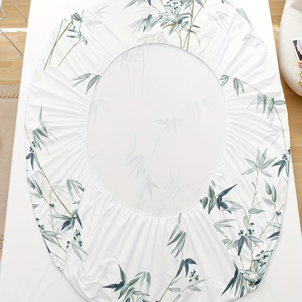 Бамбуковый комплект из 3 предметов с принтом листьев, натяжная простыня - Мягкое, дышащее, удобное, гипоаллергенное постельное белье для спальни, гостевой комнаты - 1 Натяжная