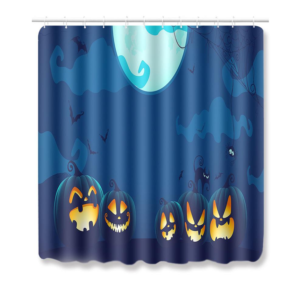 Halloween Shower Curtain Floor Mat Combination Four-Piece Set Bathroom Toilet Carpet Door Mat