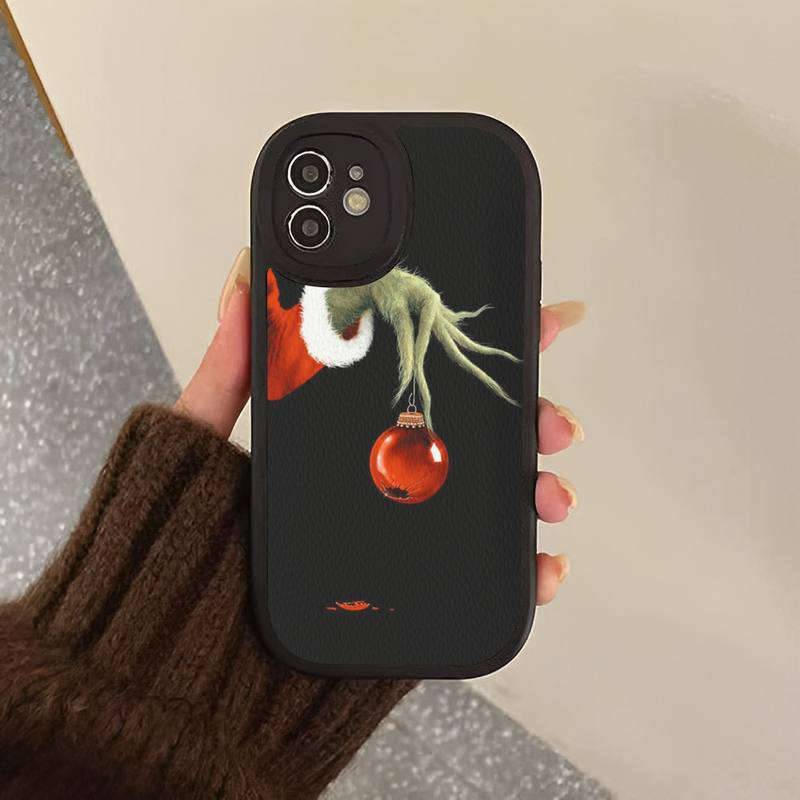 Чехол из твердой кожи с изображением рождественского зеленого монстра для iPhone 13 12 Mini 11 14 Pro Max Xs X Xr 7 8 Plus 6 6s Se 2022, силиконовый чехол