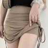 Women Summer Mini Skirts Drawstring Sexy High Waist Wrapped Hip Skirt Female Solid Folds Slim Elastic Shorts Skirts
