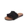 2019 Newest Summer Fashion Ruffles Flat Slippers Denim Canvas Black Beige 3 Colors Casual Outside Beach Slides Women Shoes