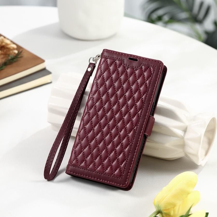 Тисненый клетчатый чехол-книжка из ПУ кожи для iPhone 17 16 15 14 13 12 11 Samsung Galaxy S25 S24 S23 A56 A55 кошелек отделение для карт ремешок чехол для телефона